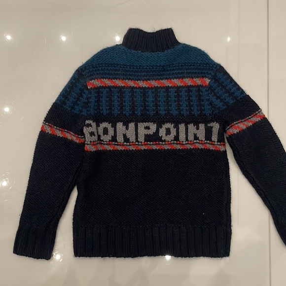 New with tags Bonpoint Zipped-Rollneck Jacquard Jumper | Blue - Picture 2 of 5